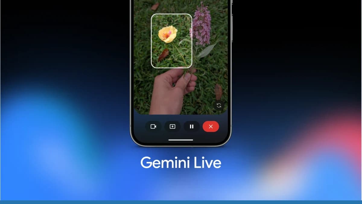 Official Gemini Live screen showing a phone camera focused on a flower
