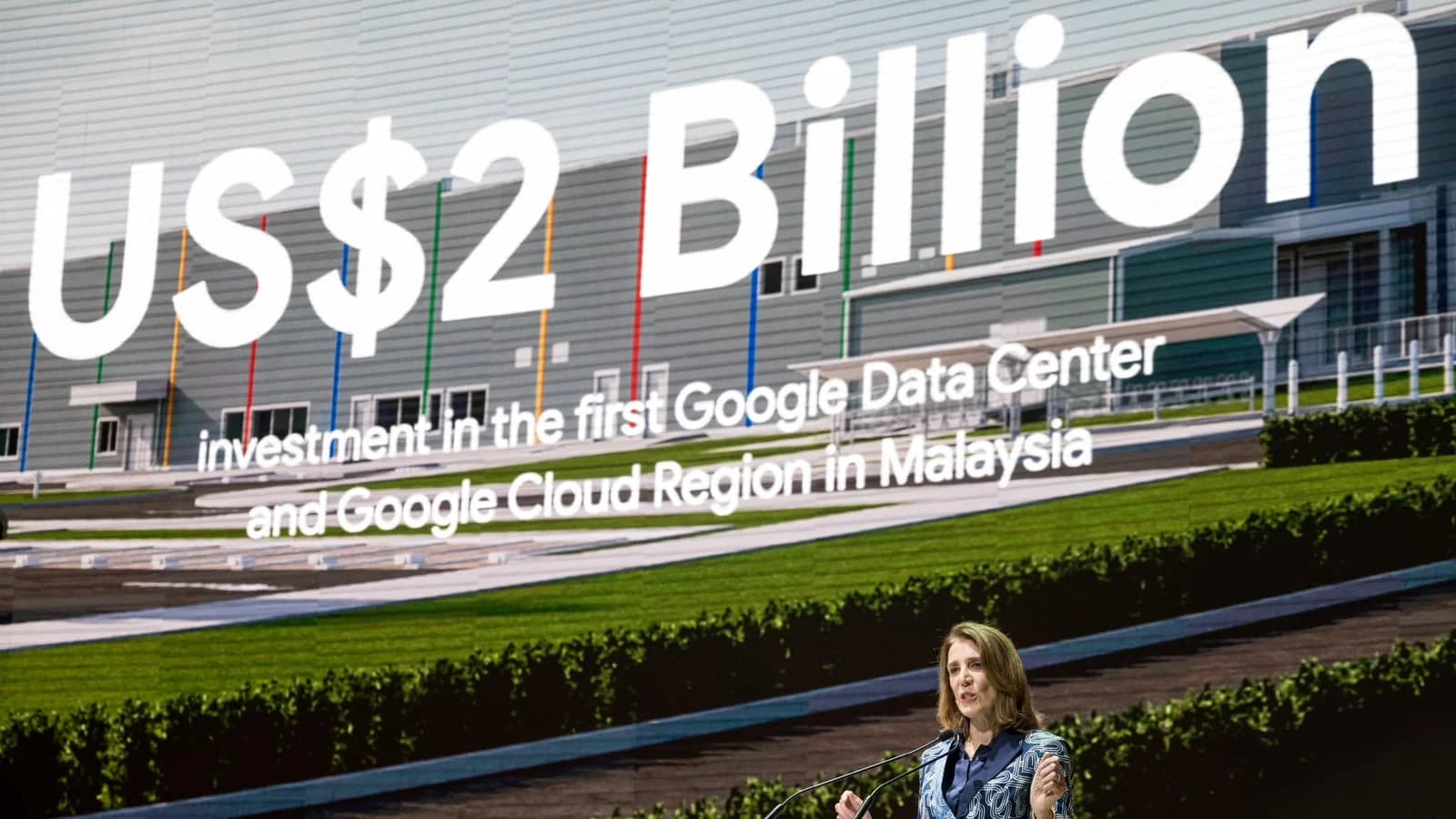 Alphabet and Google President Ruth Porat presents the US$2 billion Malaysia data centre and cloud region plan at a later October event