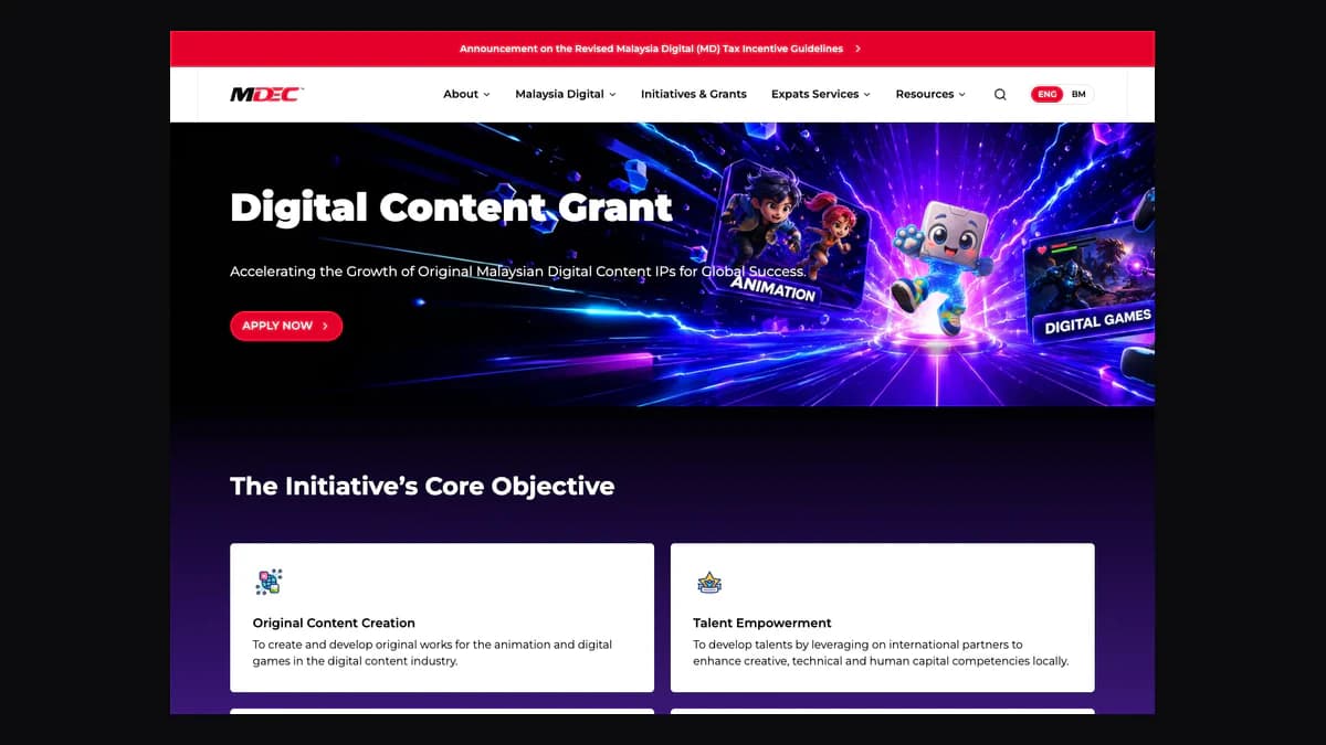 Official MDEC Digital Content Grant page for Malaysian digital content creators