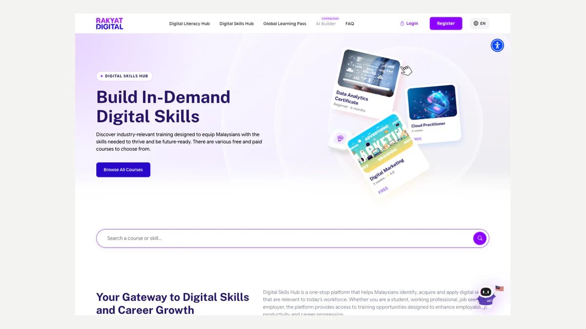 Official Rakyat Digital skills hub introducing on-demand digital skills and the Global Learning Pass