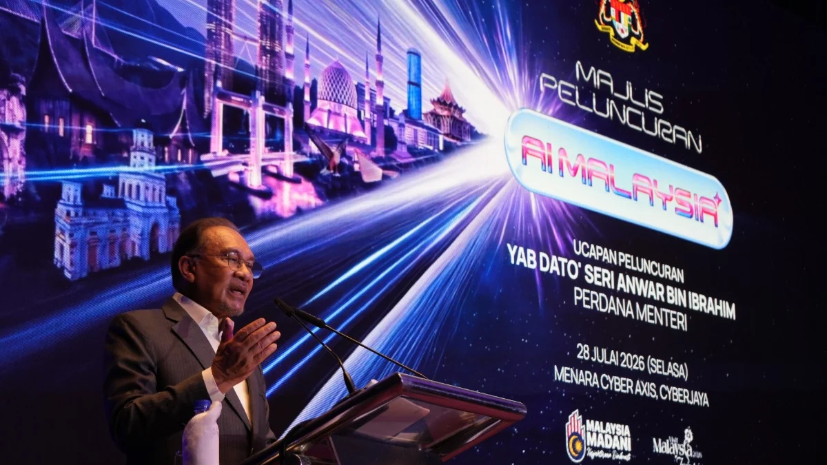 Prime Minister Anwar Ibrahim speaks at the launch of AI Malaysia in Cyberjaya