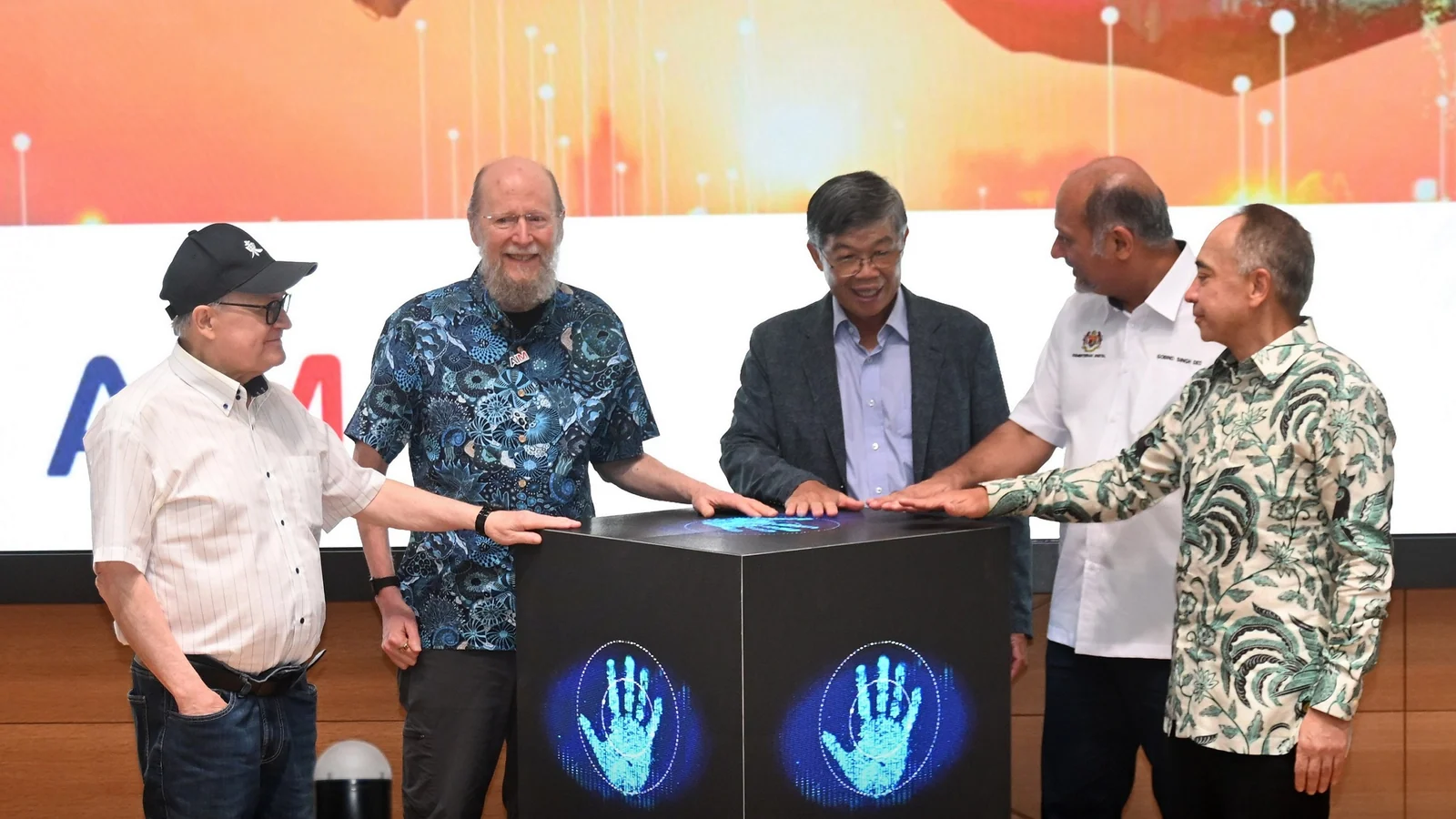 Gobind Singh Deo and AI leaders activate the AI Malaysia launch display