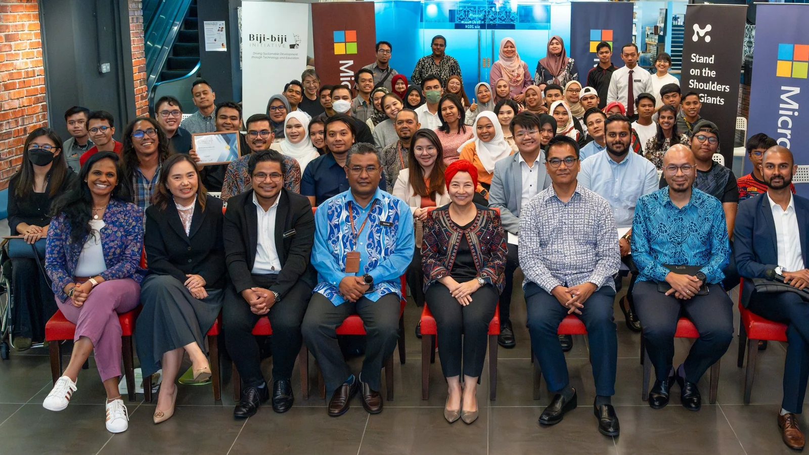 AI TEACH Malaysia officials with learners from earlier Microsoft skilling programmes, not the launch cohort