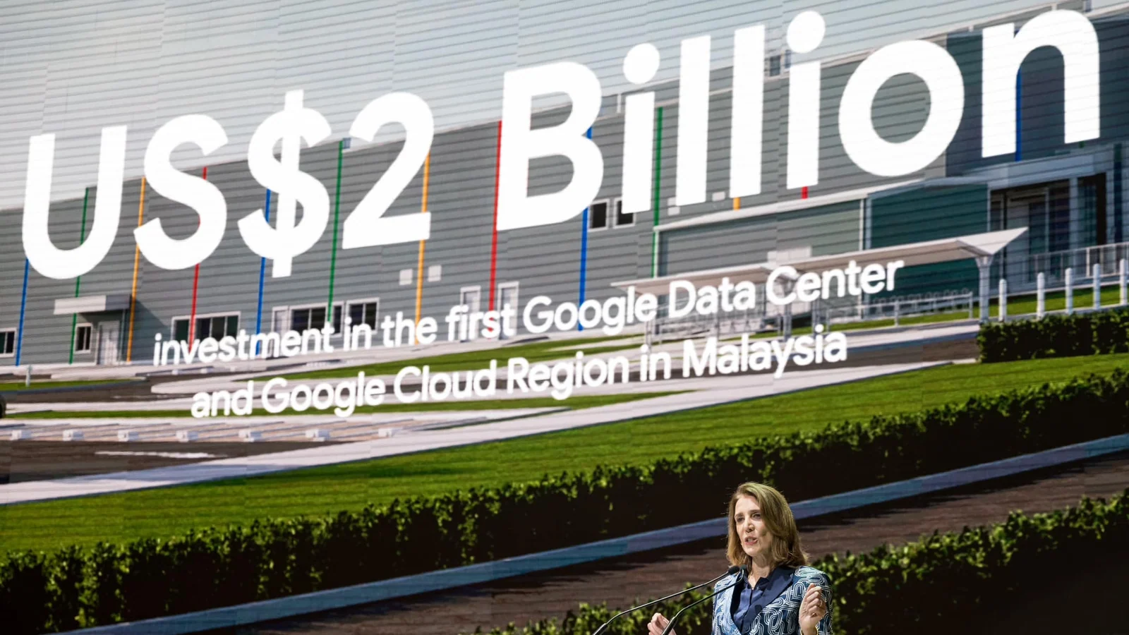 Alphabet and Google President Ruth Porat presents the US$2 billion Malaysia data centre and cloud region plan at a later October event