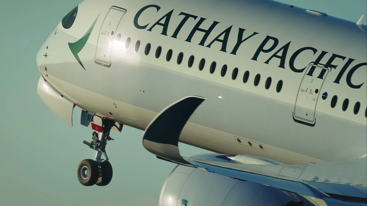 Cathay Pacific Airbus A350 climbing away after take off