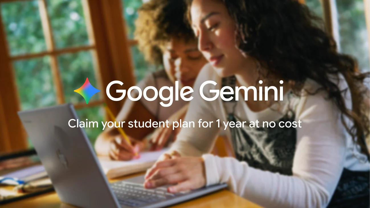 Two students study beside a laptop in Google's official Gemini student offer photograph