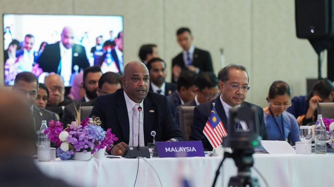 Malaysia's delegation speaks during a sixth ADGMIN meeting session in Hanoi