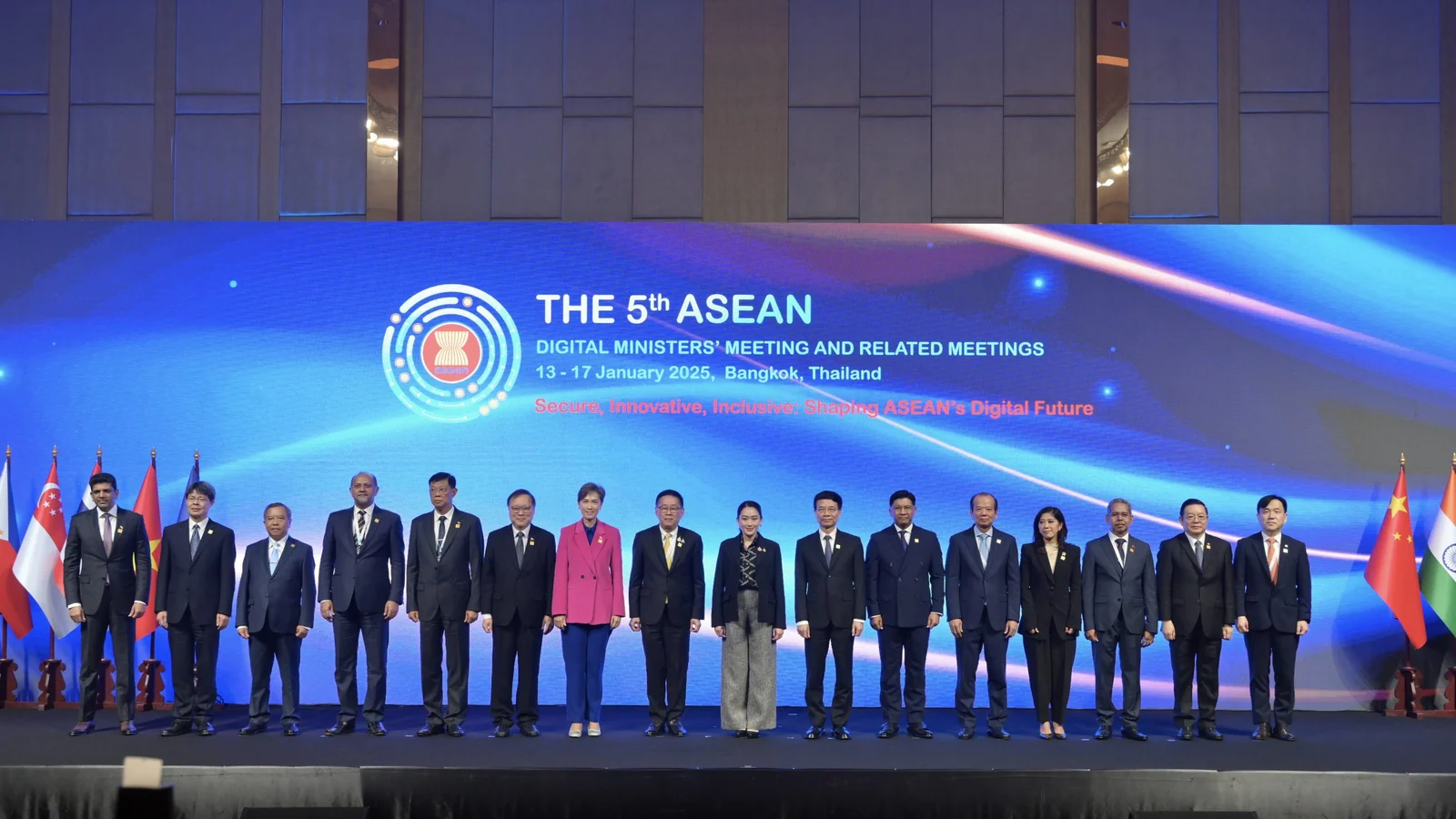 ASEAN digital ministers stand together at the opening of the fifth ADGMIN in Bangkok