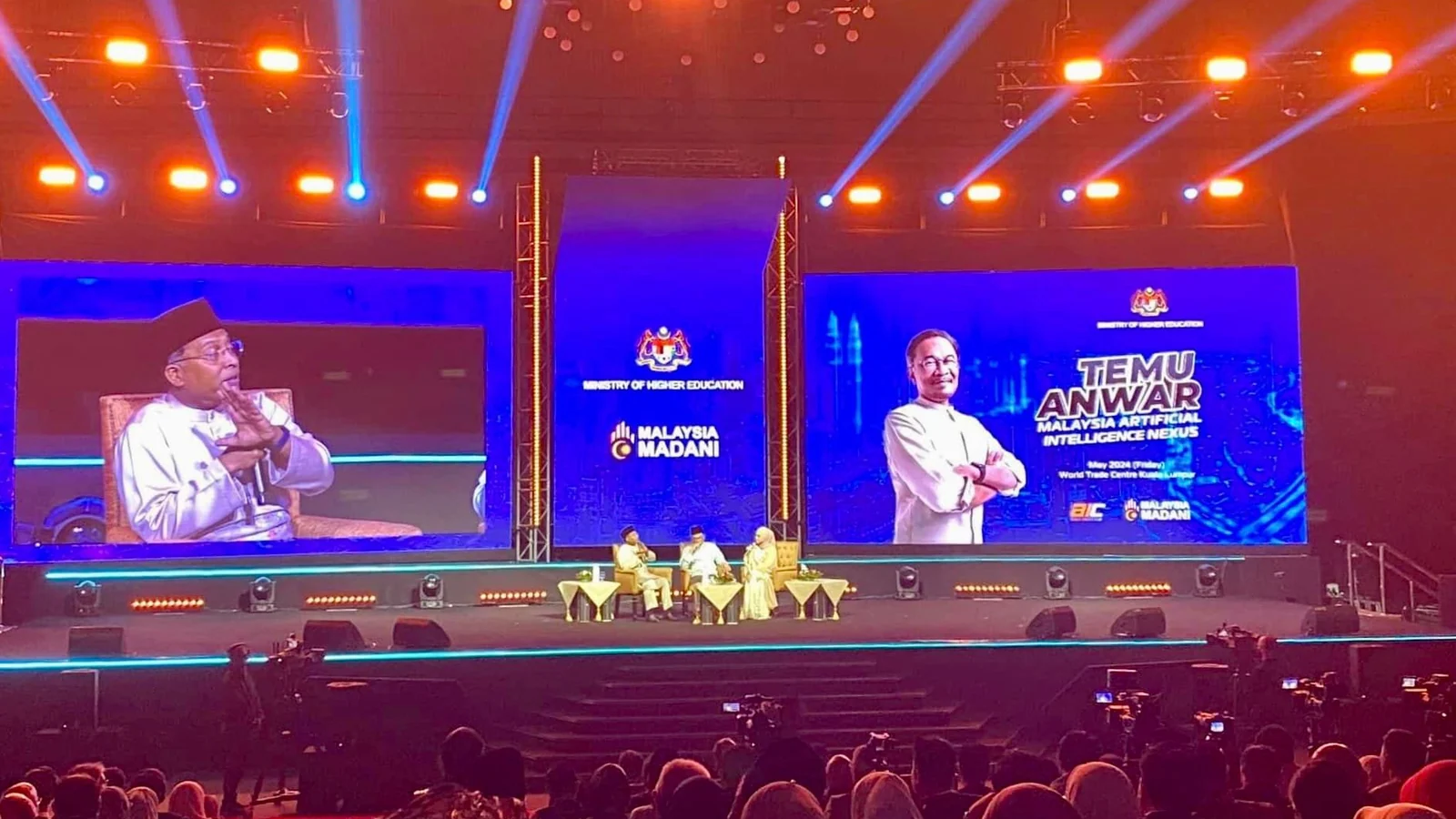 Prime Minister Anwar Ibrahim appears on stage at the Malaysia AI Nexus and UTM AI faculty launch