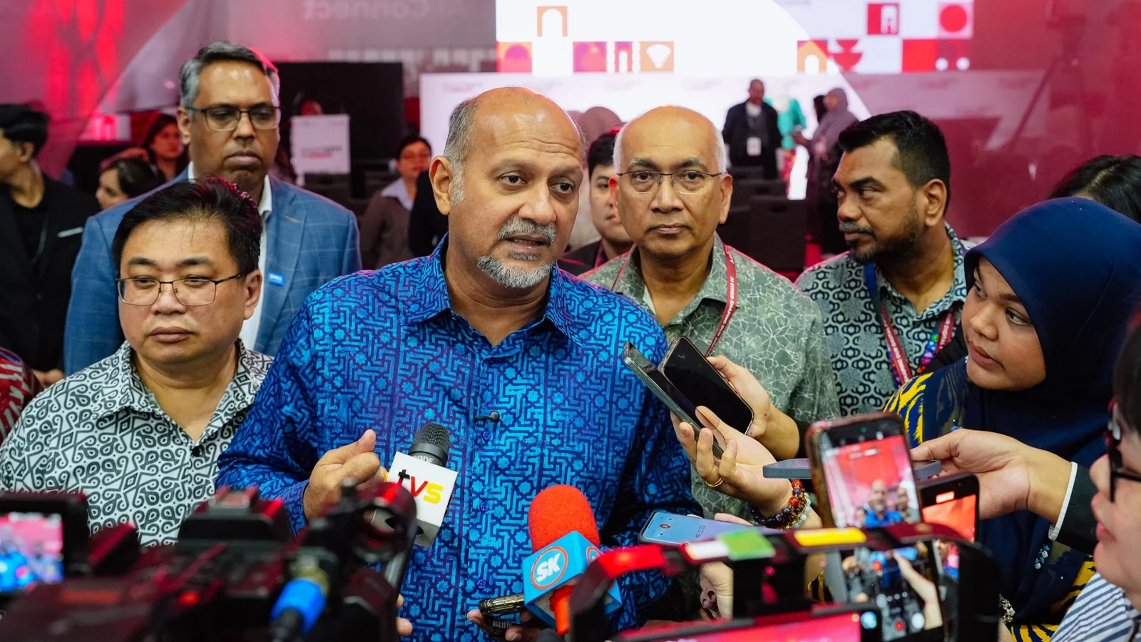 Digital Minister Gobind Singh Deo speaks to reporters at Smart City Expo Kuala Lumpur 2025