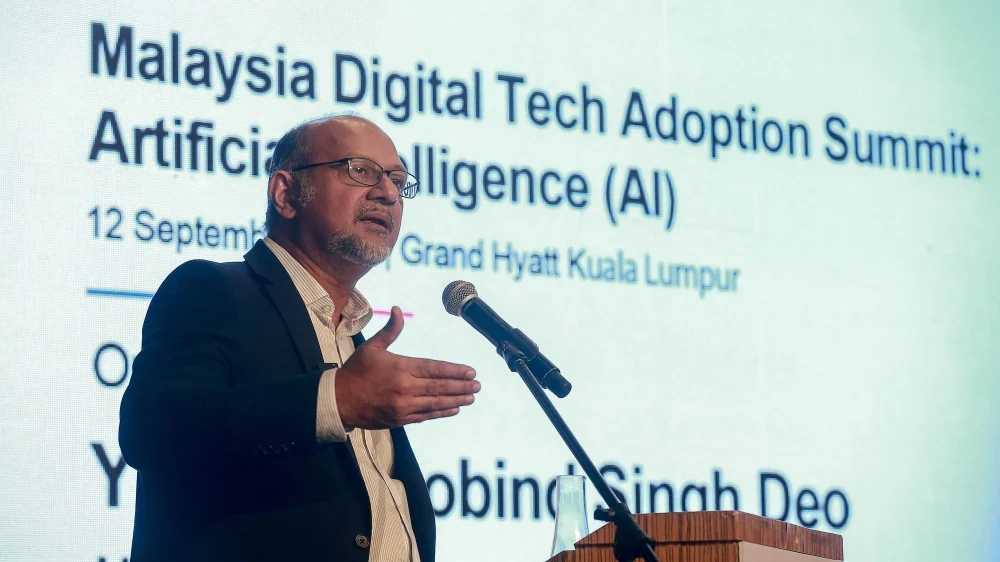 Digital Minister Gobind Singh Deo speaks at the Malaysia Digital Tech Adoption Summit on 12 September 2024