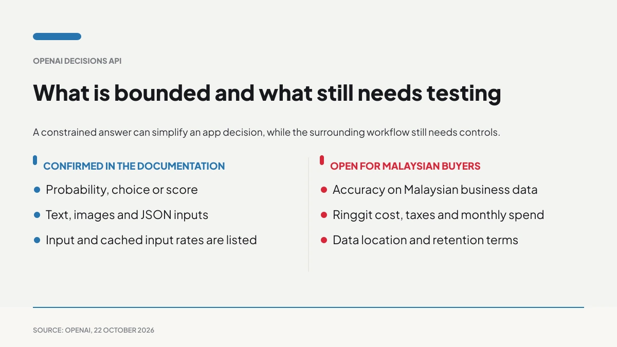 Infographic separates the API’s documented functions from questions about Malaysian cost, accuracy and data handling