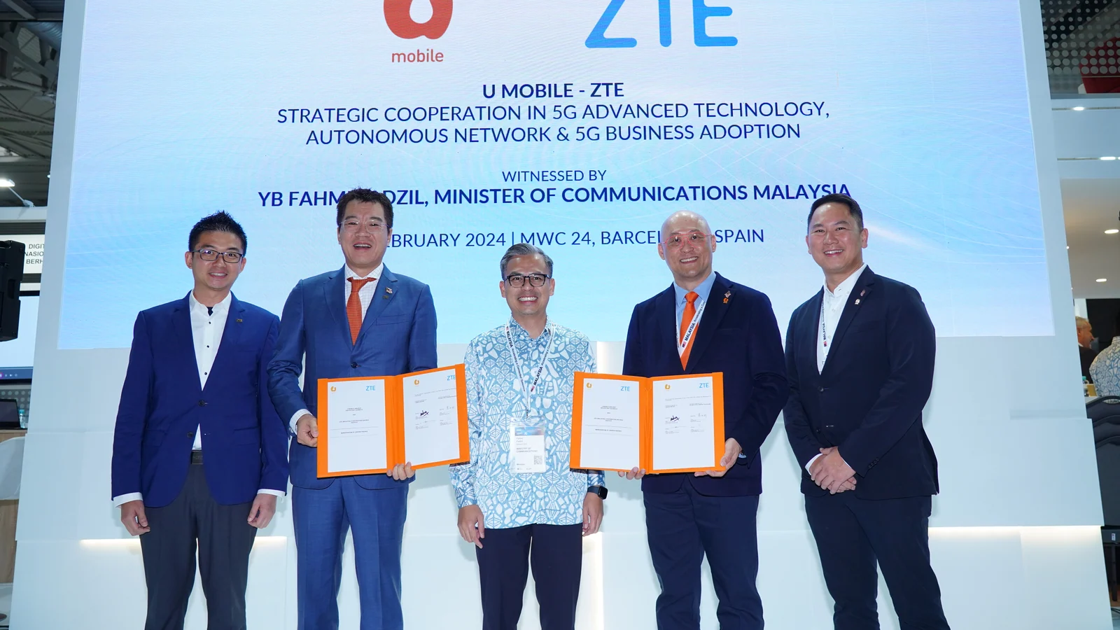 U Mobile and ZTE representatives at an earlier 5G-Advanced partnership signing in 2024