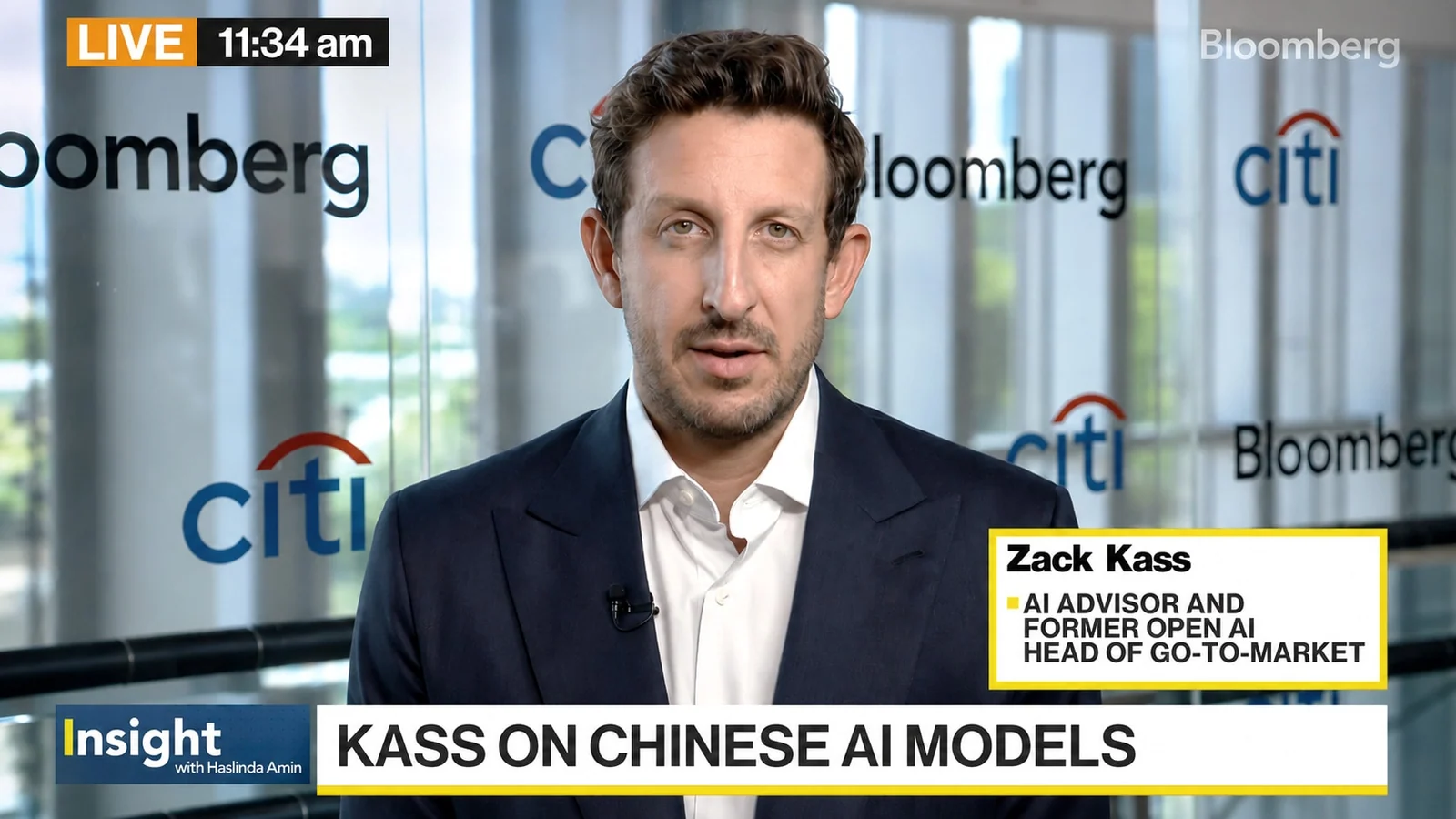 Zack Kass discusses artificial intelligence adoption during a televised interview